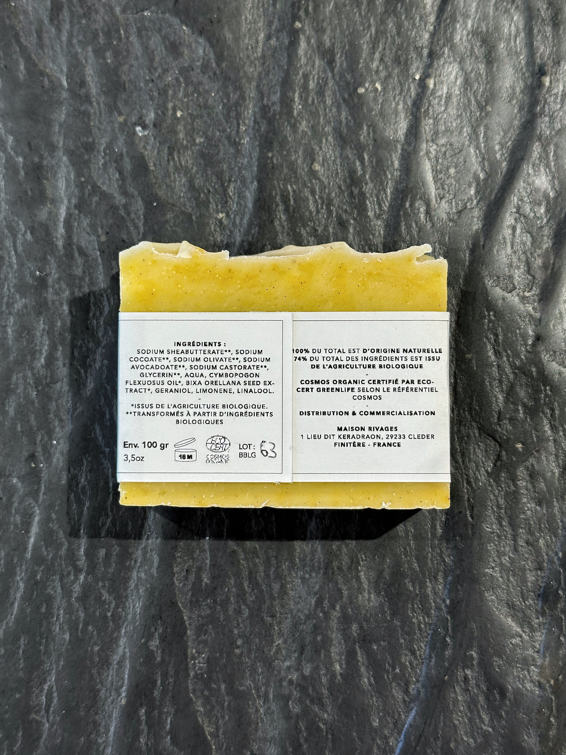 Savon naturel RIVAGES citronnelle certifié bio Cosmos Organic